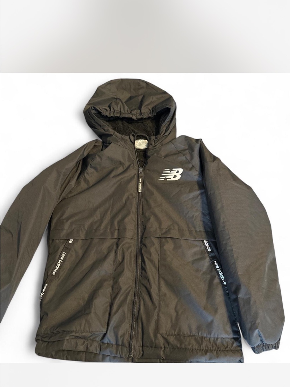 New Balance Kids Black Hooded Rain Jacket with Logo